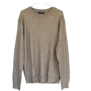 Kallspin Sweater Mens Large Beige Cable Knit Wool Blend Pullover Crewneck Casual